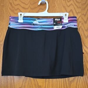 Fila Black Mini Skirt Athletic Blue Waistband